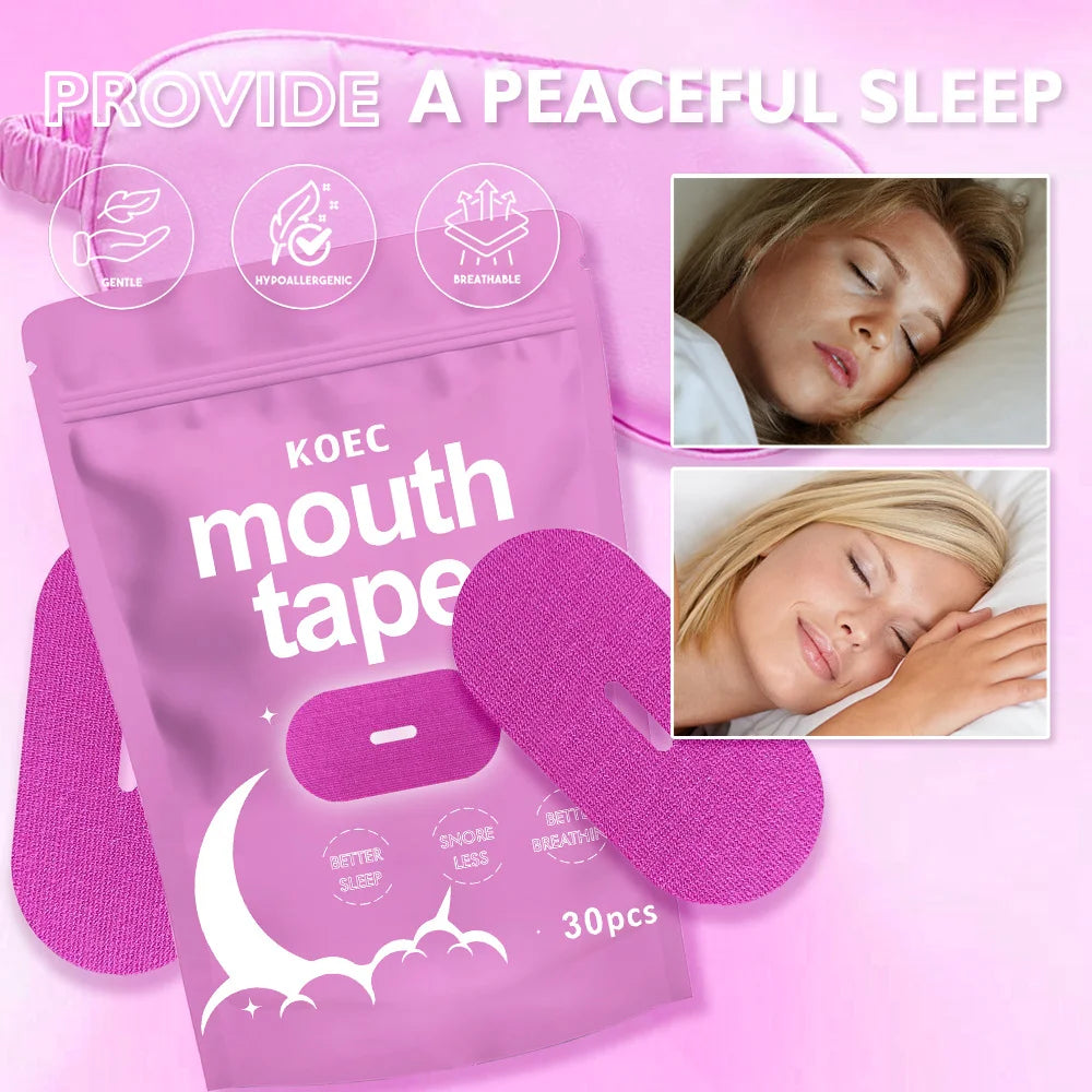 30Pcs KOEC Mouth Tape Pink&Black Sleeping Lip Patch Reduces Snoring Iimprove Breathing Night Sleep Gentle for Adult Sleep Aid