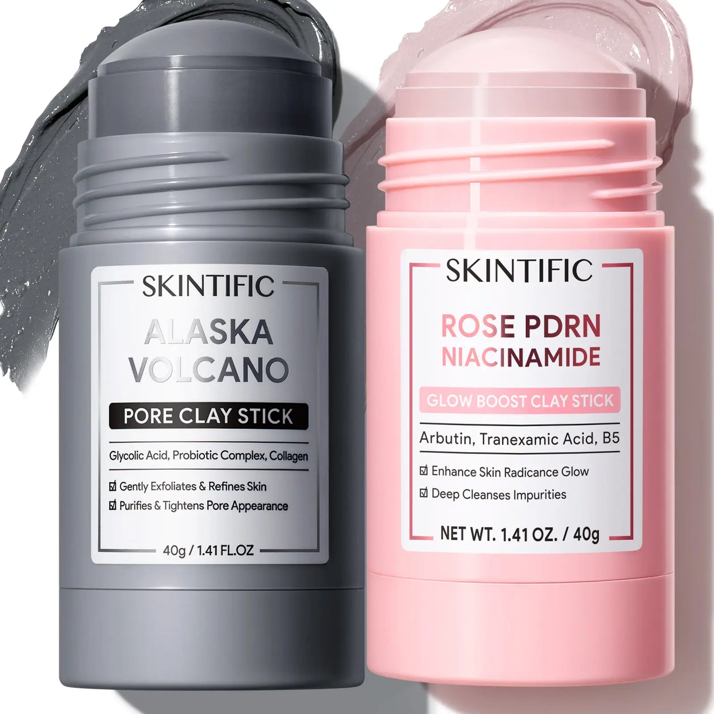 SKINTIFIC Clay Stick Collection 5 Masks for Every Skin Concern - Alaska Volcano Clay Stick / Mugwort anti Pores & Acne Clay Stick / Niacinamide Bright Boost Clay Stick / Amazon White Purifying Clay Stick / PDRN Rose Clay Stick
