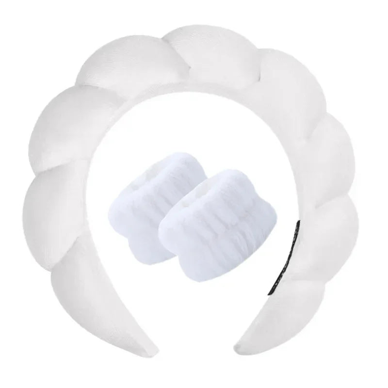 Vintage Velvet Cloud Hair Hoop for Women Girls Sponge Headband Wash Face Wristband Set Spa Bathroom Accessories