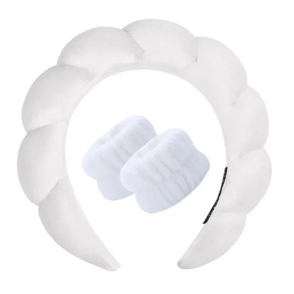 Vintage Velvet Cloud Hair Hoop for Women Girls Sponge Headband Wash Face Wristband Set Spa Bathroom Accessories