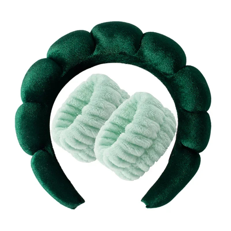 Vintage Velvet Cloud Hair Hoop for Women Girls Sponge Headband Wash Face Wristband Set Spa Bathroom Accessories