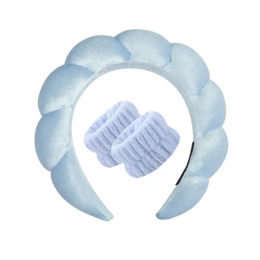 Vintage Velvet Cloud Hair Hoop for Women Girls Sponge Headband Wash Face Wristband Set Spa Bathroom Accessories