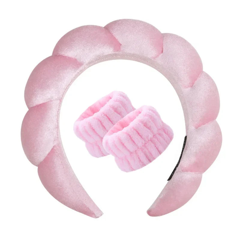 Vintage Velvet Cloud Hair Hoop for Women Girls Sponge Headband Wash Face Wristband Set Spa Bathroom Accessories