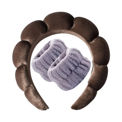 Vintage Velvet Cloud Hair Hoop for Women Girls Sponge Headband Wash Face Wristband Set Spa Bathroom Accessories