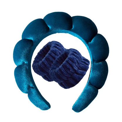 Vintage Velvet Cloud Hair Hoop for Women Girls Sponge Headband Wash Face Wristband Set Spa Bathroom Accessories