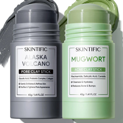 SKINTIFIC Clay Stick Collection 5 Masks for Every Skin Concern - Alaska Volcano Clay Stick / Mugwort anti Pores & Acne Clay Stick / Niacinamide Bright Boost Clay Stick / Amazon White Purifying Clay Stick / PDRN Rose Clay Stick